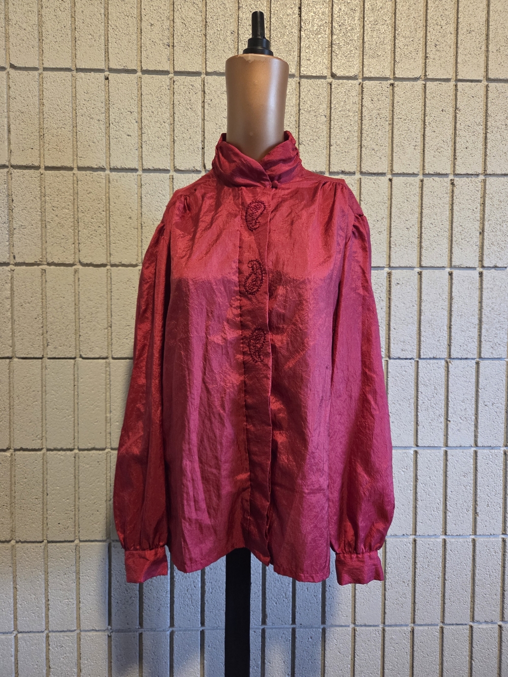 Judy Bond Satin Red Blouse Vintage